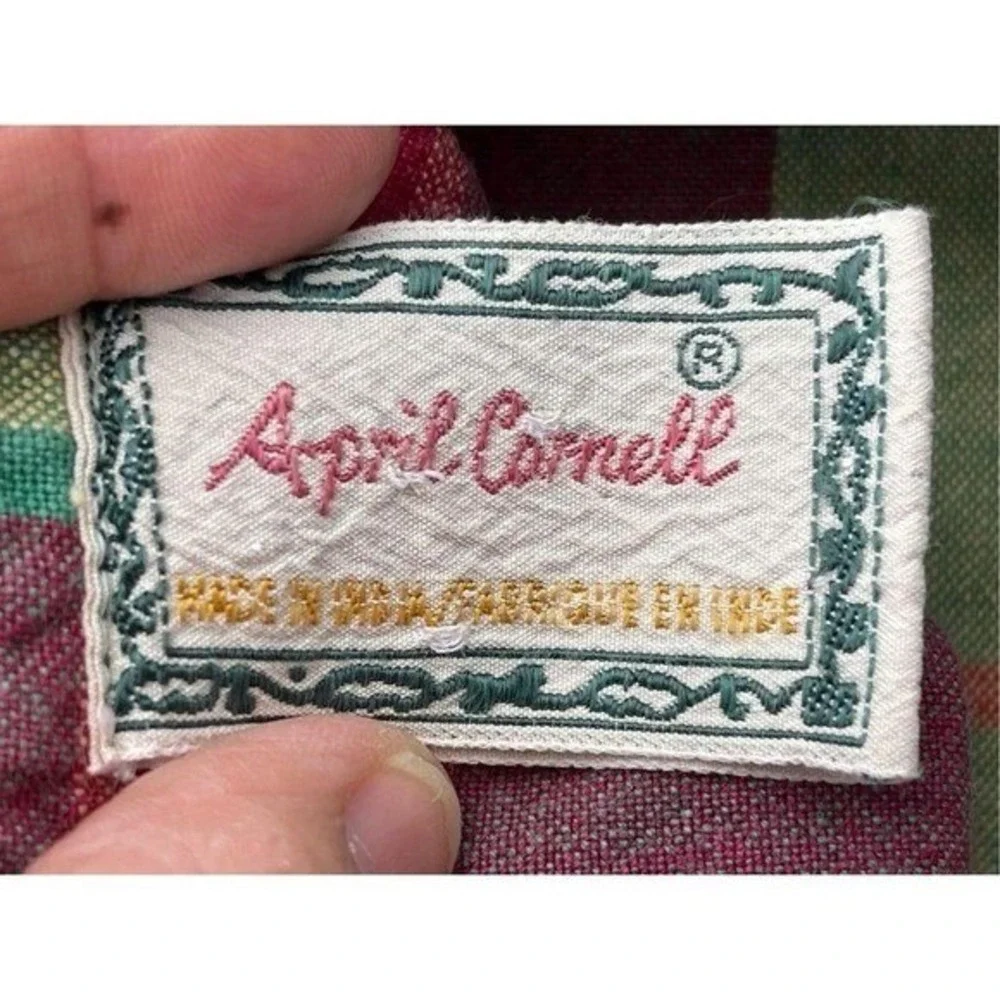 April Cornell Vintage Plaid Tropical Fruit Cotton Tablecloth 50x90 Burgundy Teal